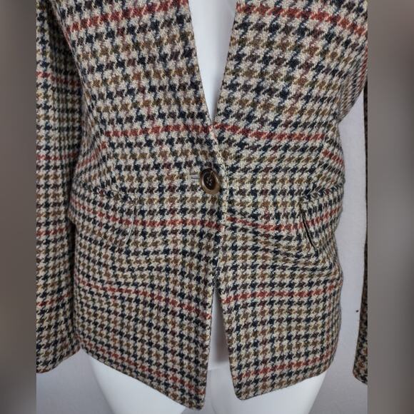 J.Crew Blazer Regent Wool Houndstooth Tan Jewel Jacket Size 2 - Picture 13 of 16